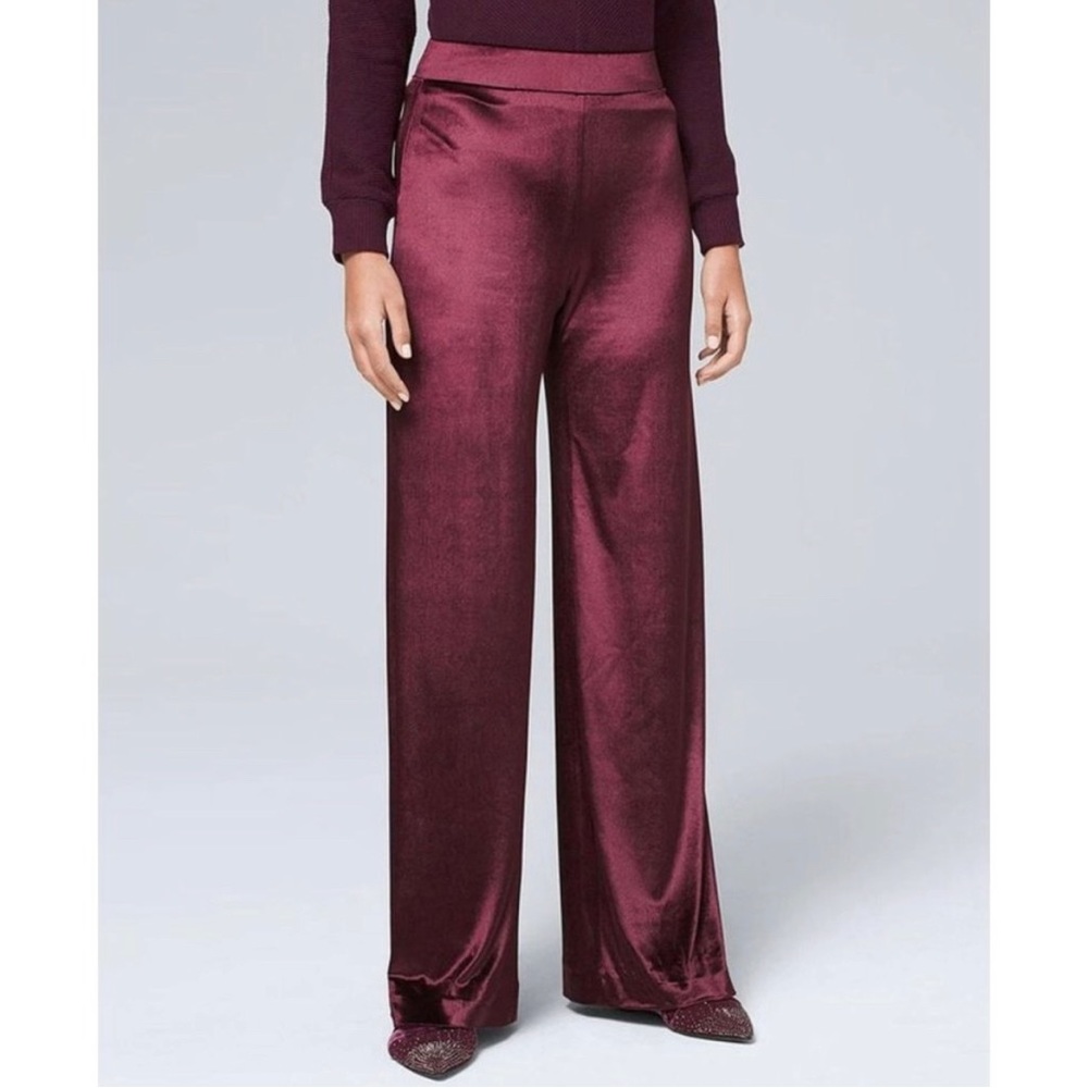 White House Black Market Liquid Velvet Wide Leg Pants Wine Red XSmall